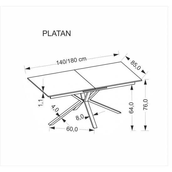 Разтегателна трапезна маса Platan 140-180 см